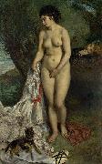 Pierre-Auguste Renoir Bather with a Griffon Dog  Lise on the Bank of the Seine oil painting